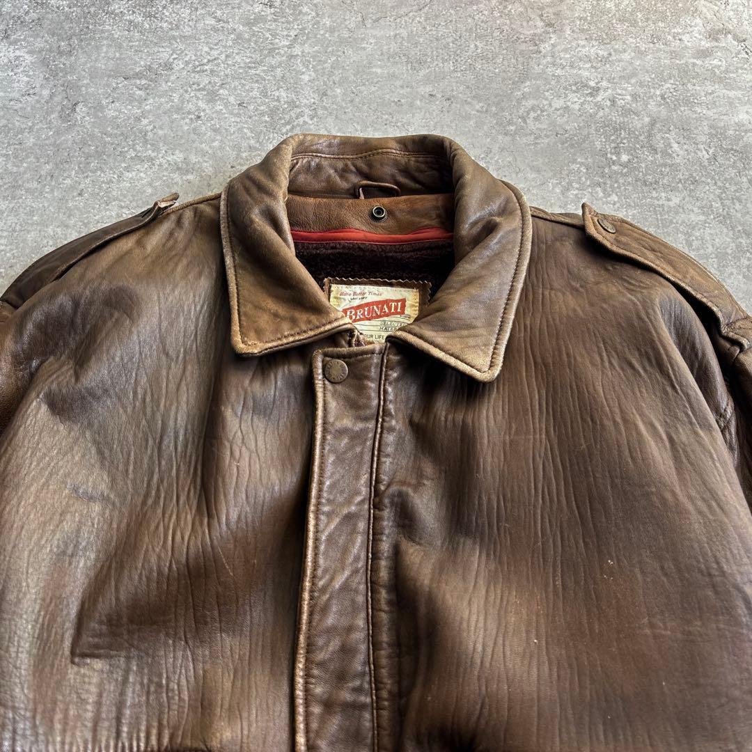 90's vintage□BRUNATI【M】羊革 G-1 レザージャケット 茶 - メルカリ