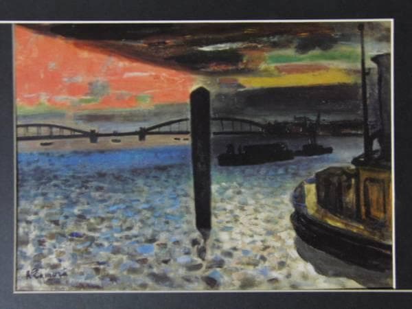 田村 孝之介、佃島、希少な額装用画集より、新品額装付、状態良好