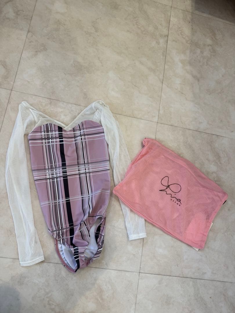 stina チェック柄レオタード jr.s stina / type N back ribbon / Sparkle flower mint / kids / girl