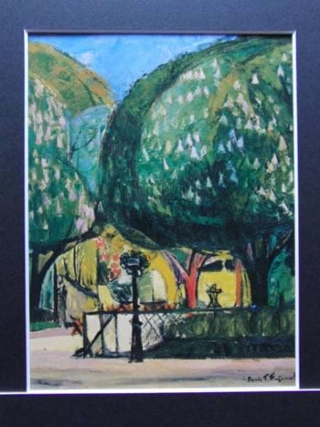 藤本　東一良、マロニエ咲く公園、希少な額装用画集より、新品高級額、額装付