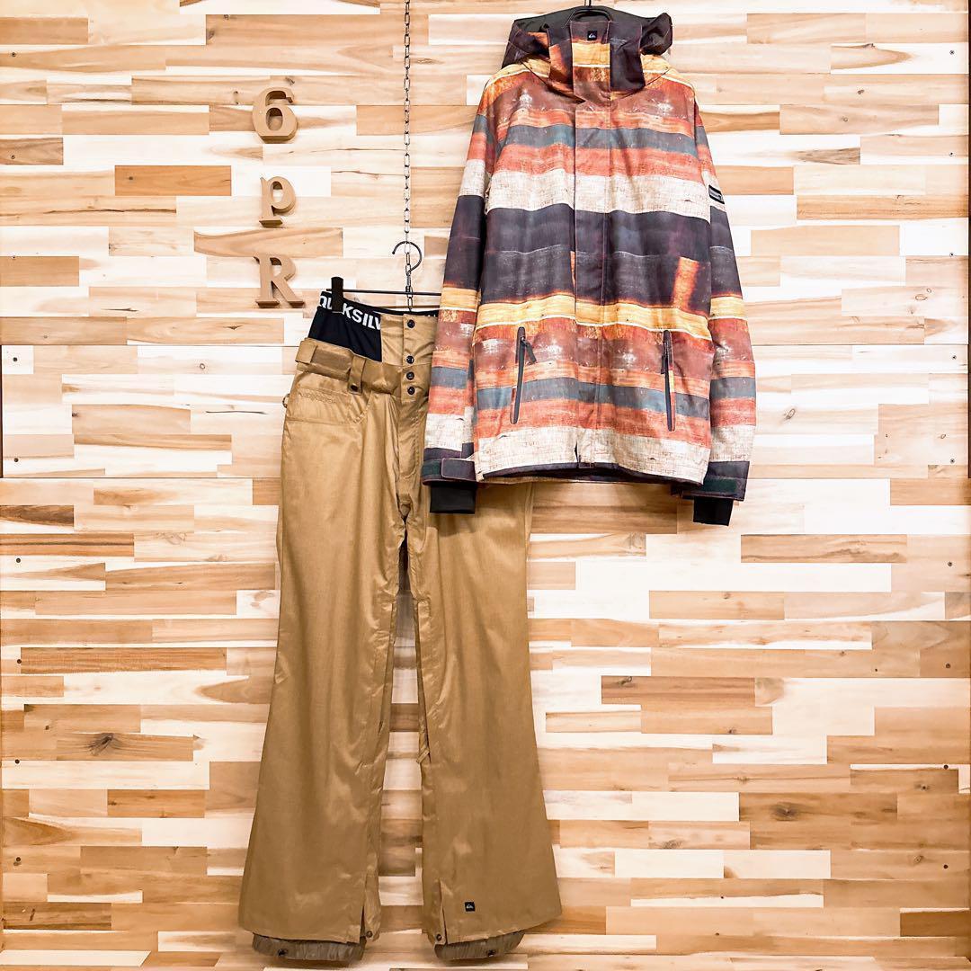 【クイックシルバー】スノボ ウェア セットアップ ジャケット パンツ S×M 茶