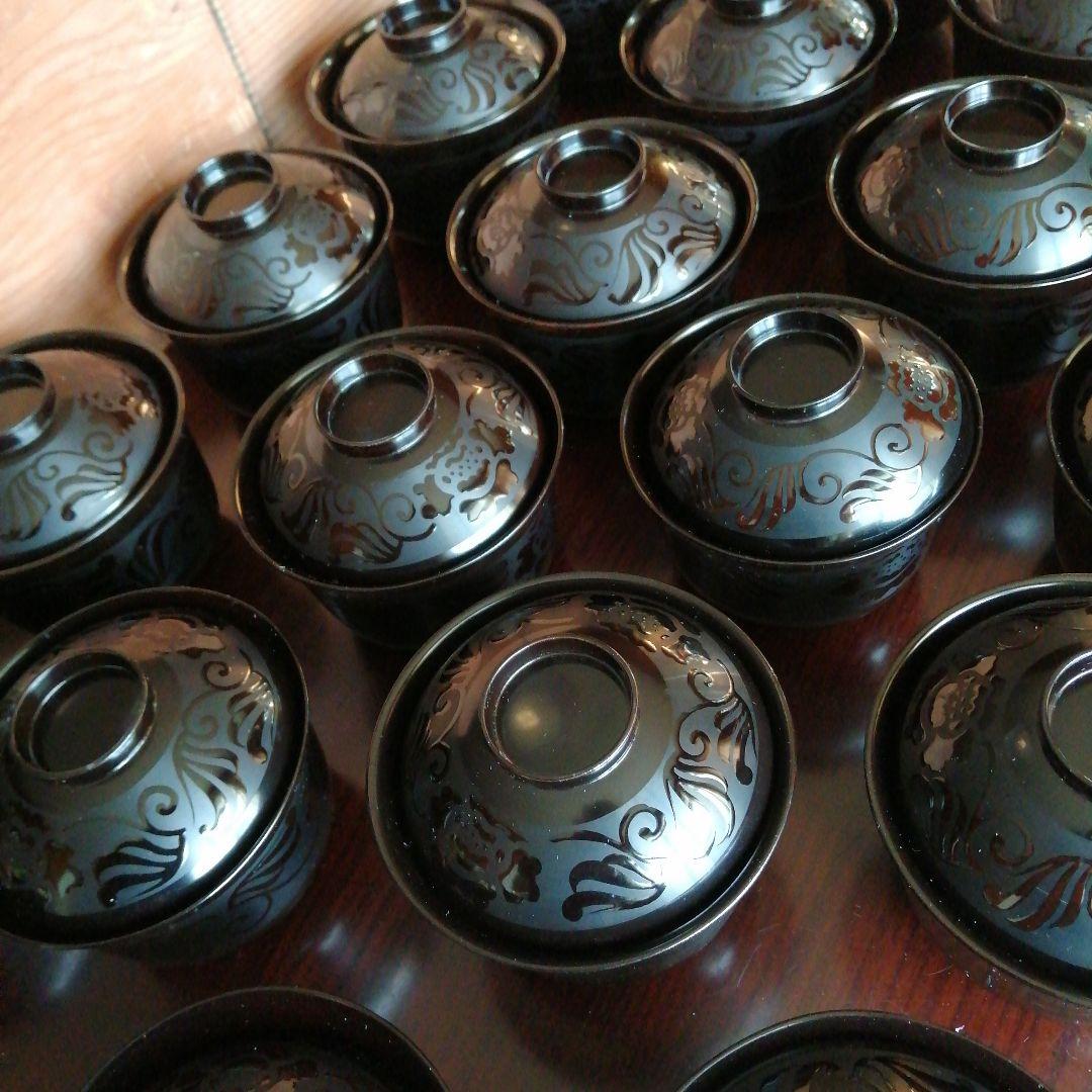 木製漆器 影蒔絵蓋付吸物椀 20客 11cm 明治～昭和初期