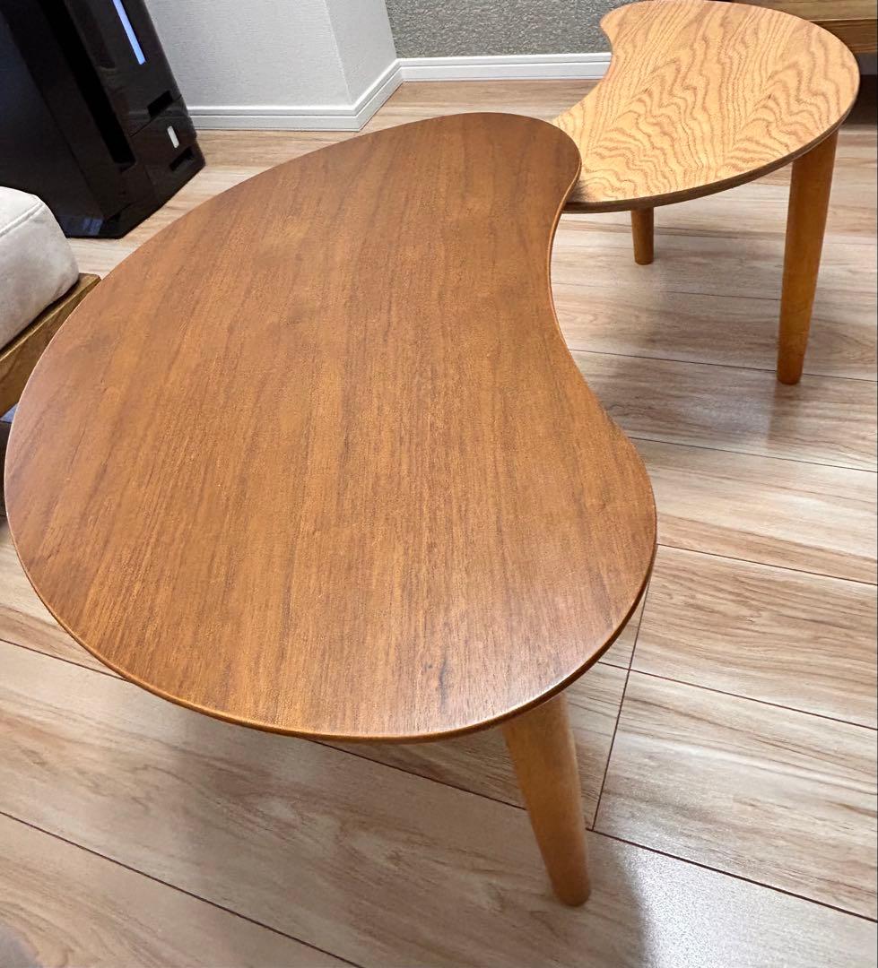 豆型木製テーブルセット（ブラウン、ベージュ）