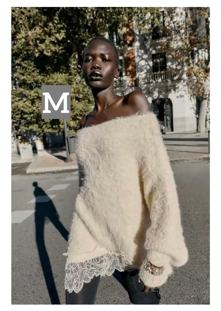 ZARA レースコンビニットセーター M - Zara レースニットコンビ