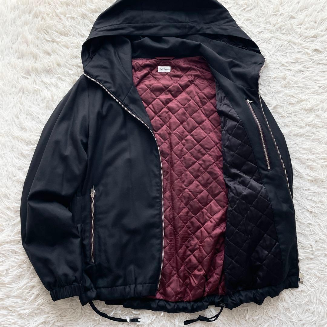 美品 ポールスミス シルクウール フーデット ナイロンジャケット キルティング