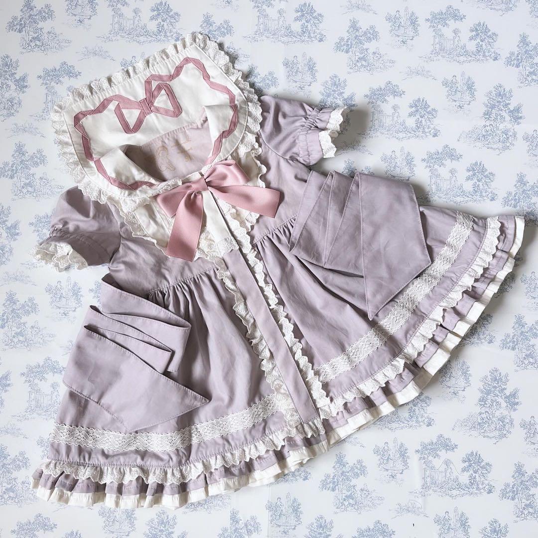 ハンドメイド♡90cmラベンダーフリルたっぷりセーラーワンピースリボン