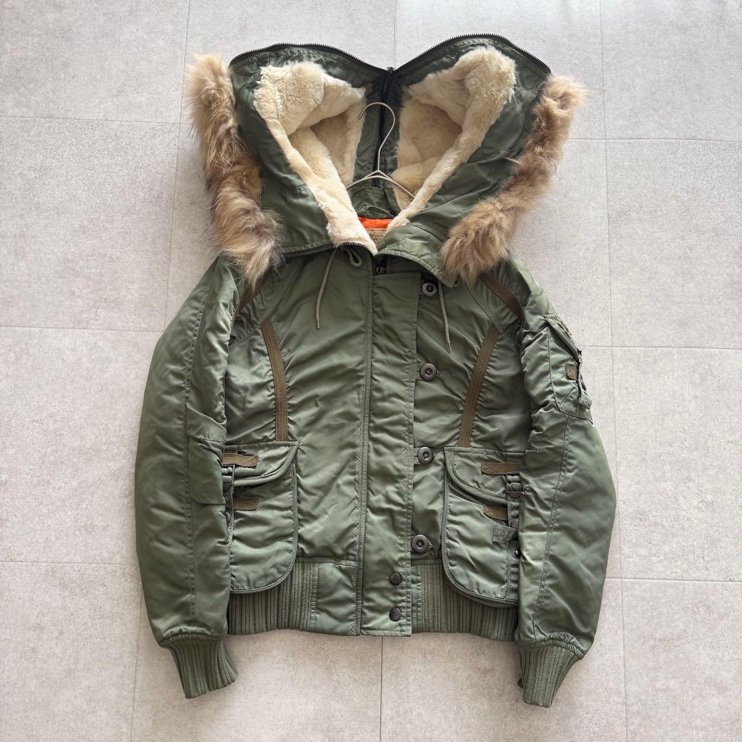 AVIREX　Y2K　ミリタリージャケット　N-2B カーキ　ファー　S