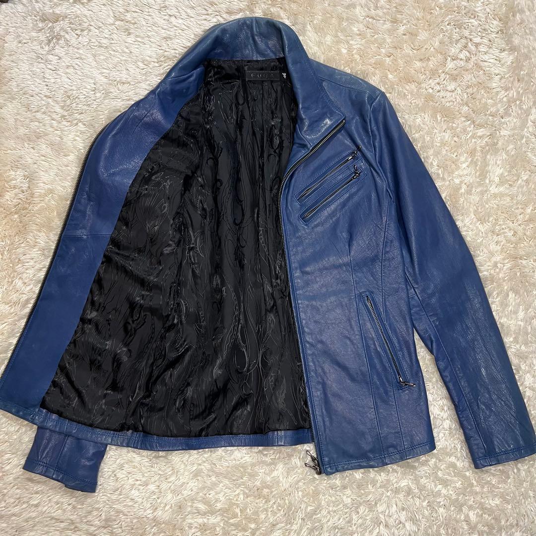 FUGA シングル ライダース ジャケット ジップ Y2K 総柄 ハイネック Horn Works 本革 ハイネックシングルライダースジャケット レディース