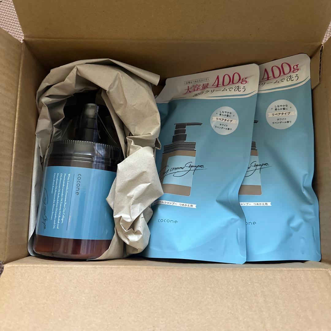 cocone シャンプー ポンプ式、詰め替え2個セット cocone ココネ シャンプー クレイクリーム 詰め替え 2袋 さらさら 400g