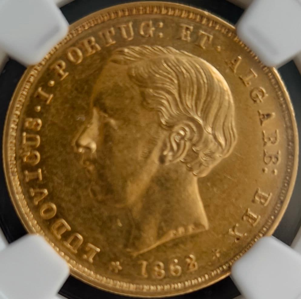 1862年 ポルトガル 5000レイス NGC AU58 ルイス1世
