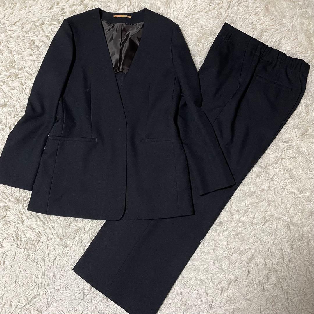 【美品】オリヒカ ライム パンツスーツ セットアップ ノーカラー L ブラック