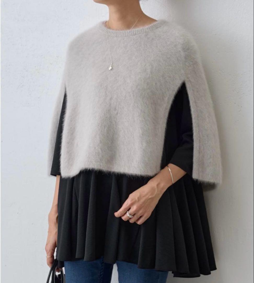 BEARDSLEY ファーニットポンチョ　ライトグレー