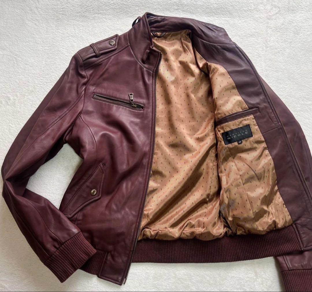 ムッシュニコル レザージャケット 羊革 革ジャン 48 ボルドー - メルカリ