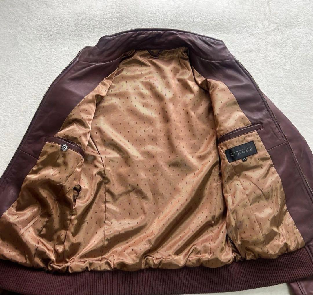 ムッシュニコル レザージャケット 羊革 革ジャン 48 ボルドー - メルカリ