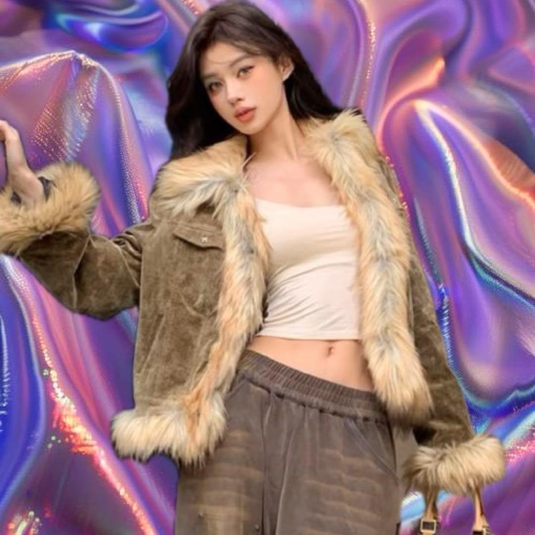 y2k ストリート 00s レディース【ファー付きショートジャケット】