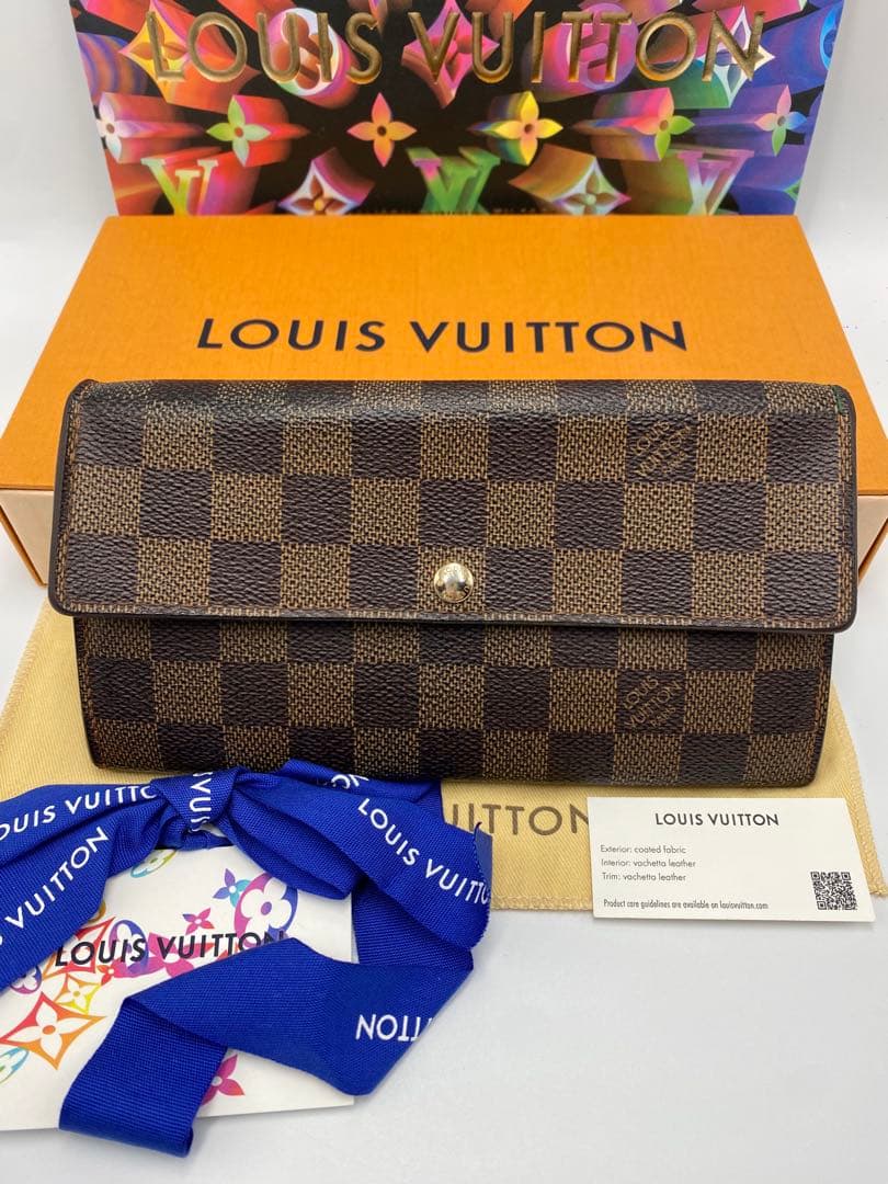 ルイヴィトン ダミエ ポシェットポルトモネクレディ 二つ折り長財布 札入れ 茶