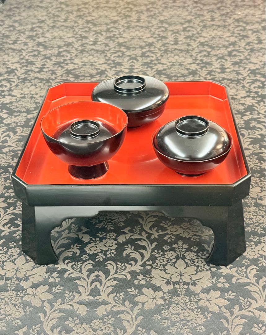 越前漆器　無地　木製　祝膳　黒内朱 祝膳 総朱/黒内朱 無地（家紋なし） 漆塗り・木製 12-15501/15503 漆器