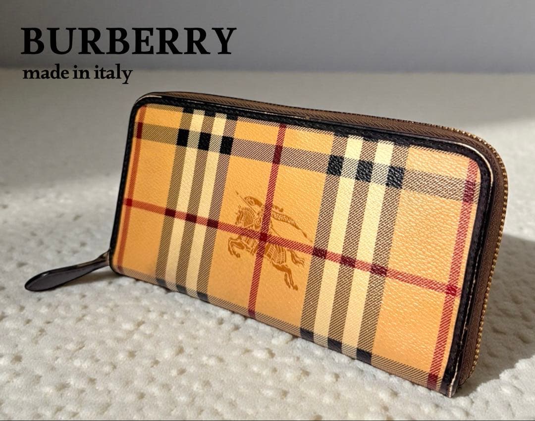 美品☆BURBERRY 長財布 シャドーホース ノバチェック ラウンドジップ BURBERRY バーバリー 長財布 ハート ノバチェック シャドーホース 赤
