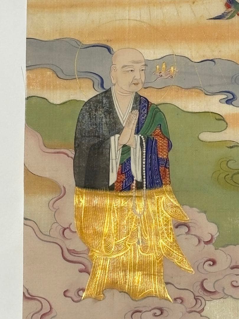 「二祖対面之図（善道大師・法然上人）」極彩色江戸時代中期頃筆 絹本 1枚