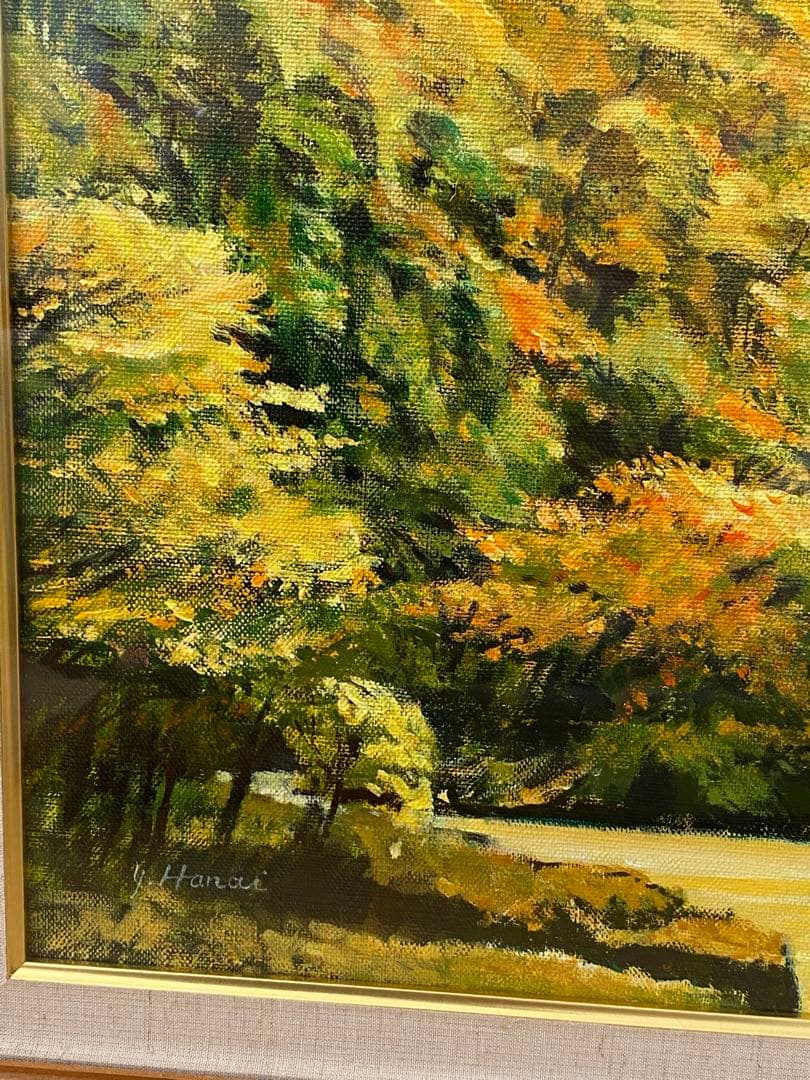 油絵　花井善道　『 錦秋十和田湖 』　共シール　画　F6号