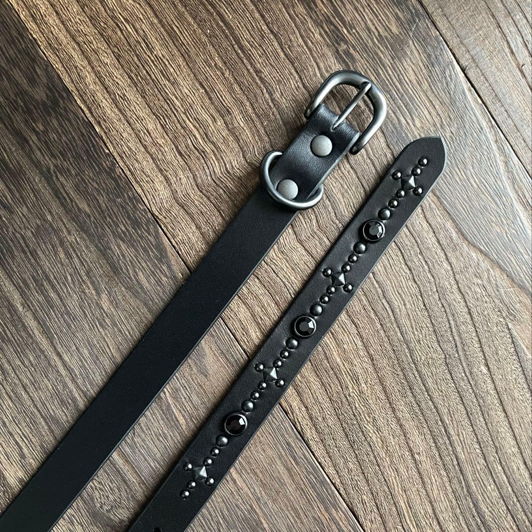 ナローロングベルト　オールブラック　牛ヌメ　exca HTC CALEE