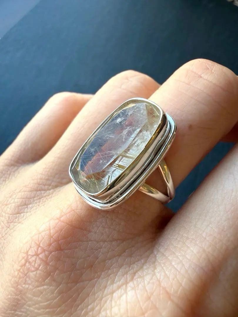 【希少】大粒ゴールデンルチルクォーツ　リングSV925