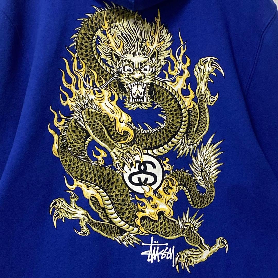 USA製】STUSSYステューシー ドラゴンフルジップフーディー パーカー青M