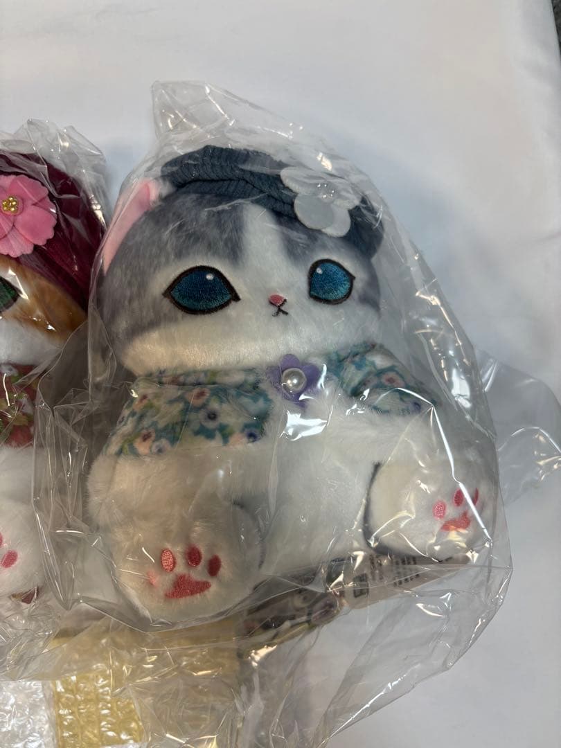 3セットmofusand×日比谷花壇 ぬいぐるみ ケープにゃんレッドブルー、豆