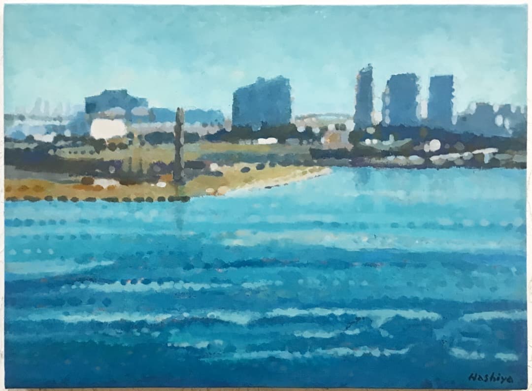 絵画 645 油絵/風景/街景/東京/東京湾/埠頭/晴海/豊洲/P8号