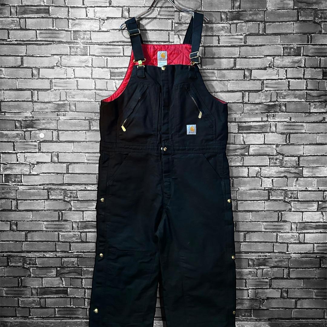 USA古着オーバーオール　ダック　ダブルニー　36×28 carhartt 80s USA製 carharttカーハート ダック地 ダブルニー オーバーオール 黒