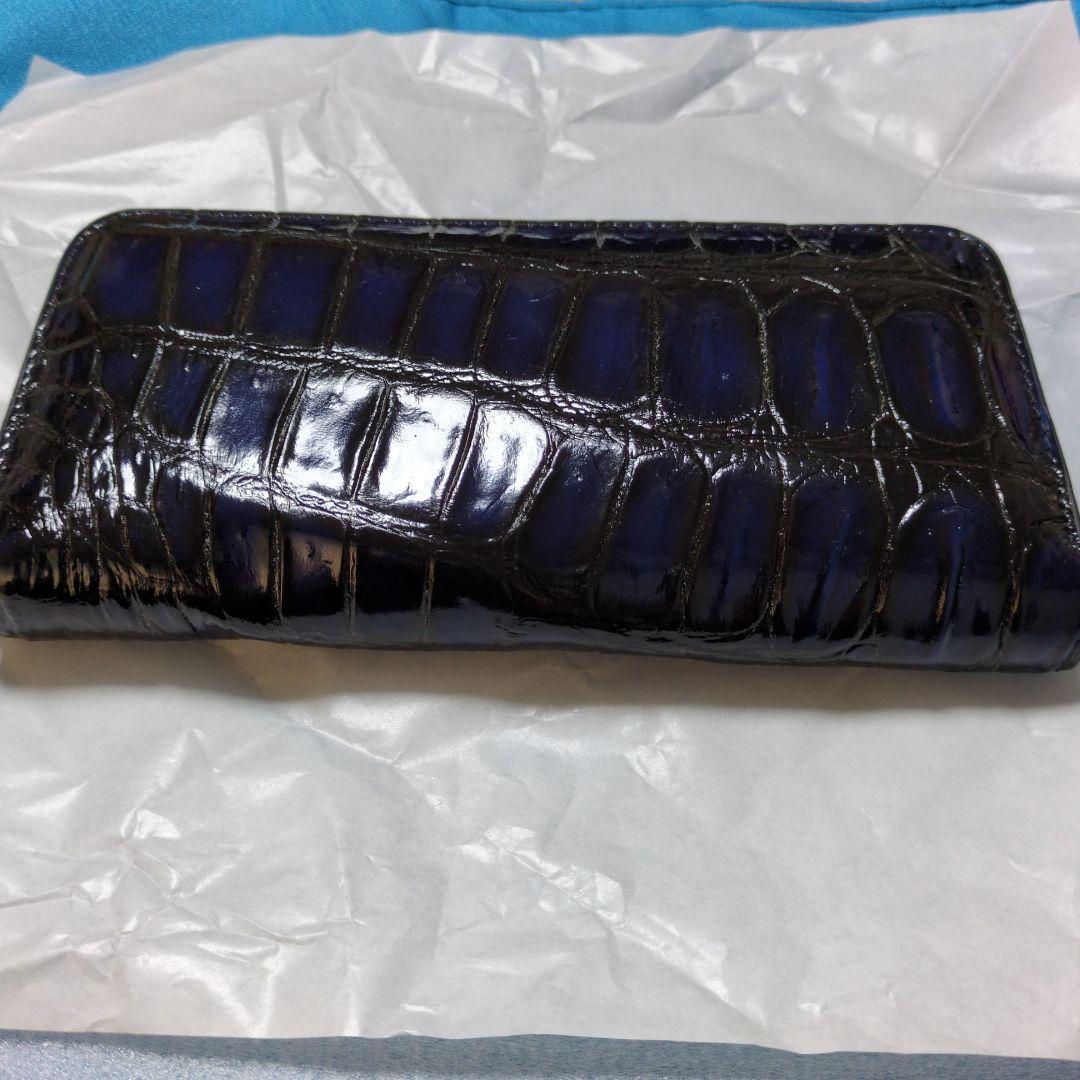 クロコダイル　一枚革　長財布　ダークブルー　未使用