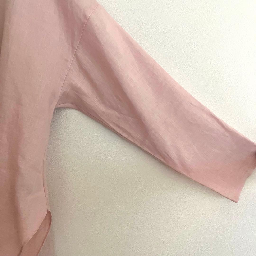 定価2.53万 ビアズリー 前結びリネンチュニックブラウス ピンク 春