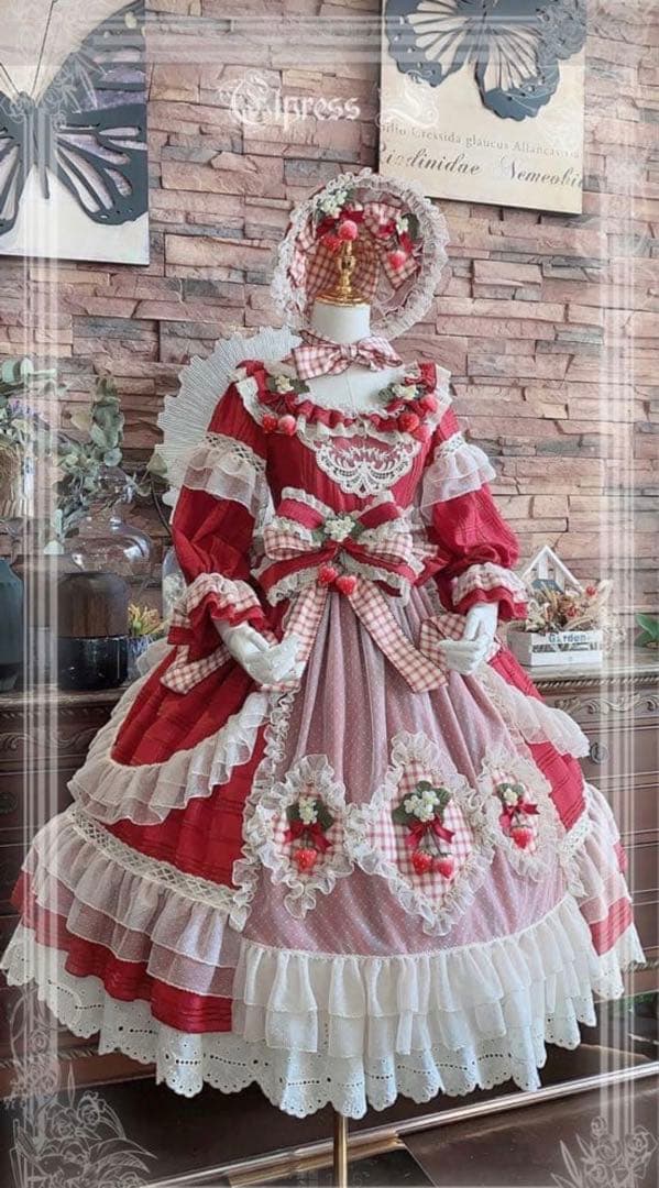 Elpress L 桃薫　いちごロリィタワンピース　ドレス　ボンネットセット