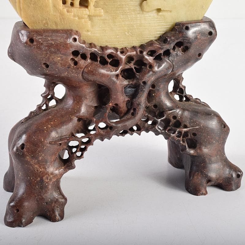 中国 玉石蝋石青田石彫刻 楼閣山水雕 硯屏 置物 V R8517 - メルカリ