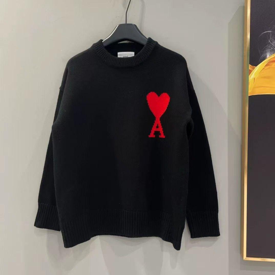 【美品】AMI PARIS 黒いハート刺繍クルーネックニット 男女兼用