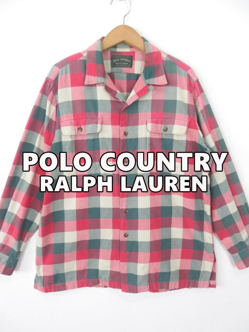 希少 90s ポロカントリー ラルフローレン オープンカラー ネルシャツ RRL ポロカントリー POLO COUNTRY 90s 90年代 オープンカラー フランネル