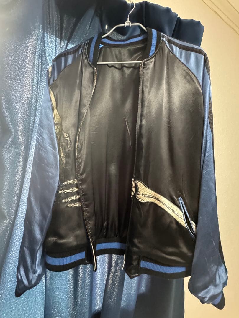 花旅楽団 抱きつき髑髏 スカジャン ヒプマイ 浅沼晋太郎 ブルー M〜L