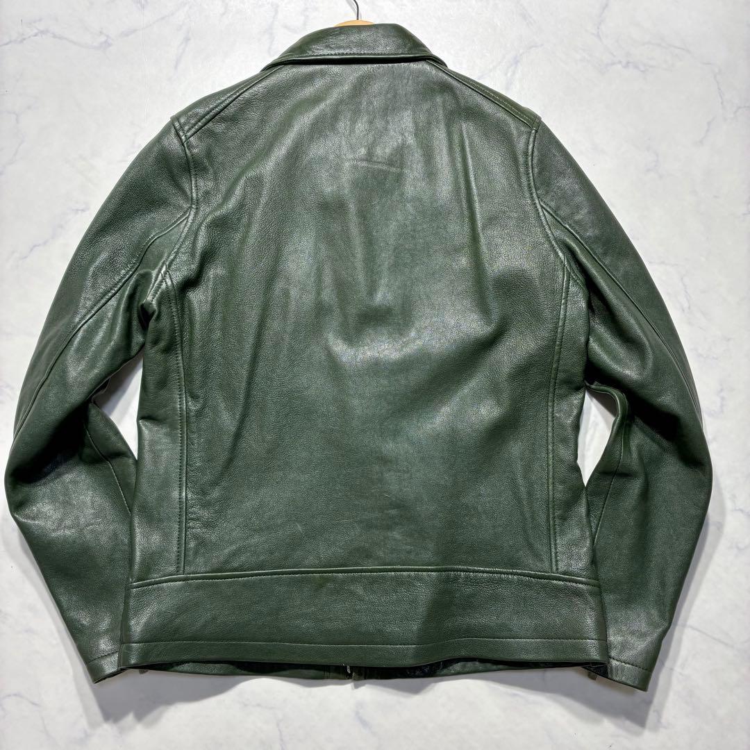 極美品/希少色✨NO ID. ラムレザー シングルライダースジャケット 深緑