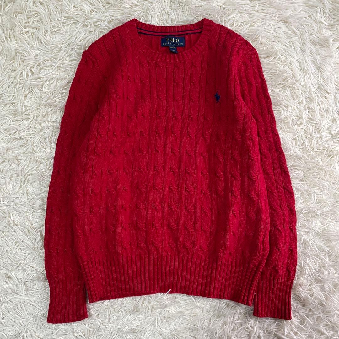【美品】ポロラルフローレン ケーブルニット レッド ポニー刺繍 赤