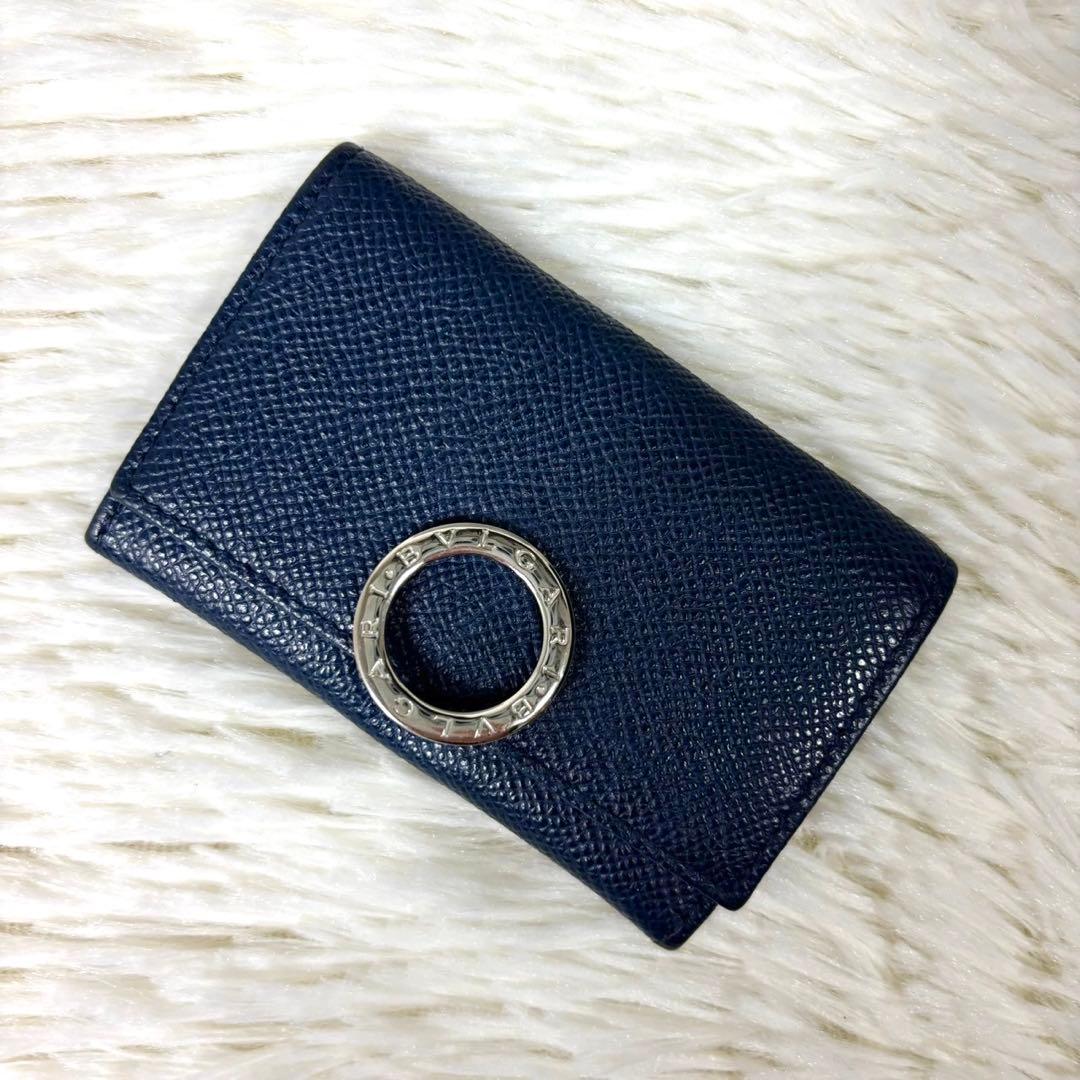 【美品】ブルガリ ケース パース サークルロゴ レザー ネイビー BVLGARI（ブルガリ） 《P5倍》ブルガリ 名刺入れ ブルガリ・ブルガリ