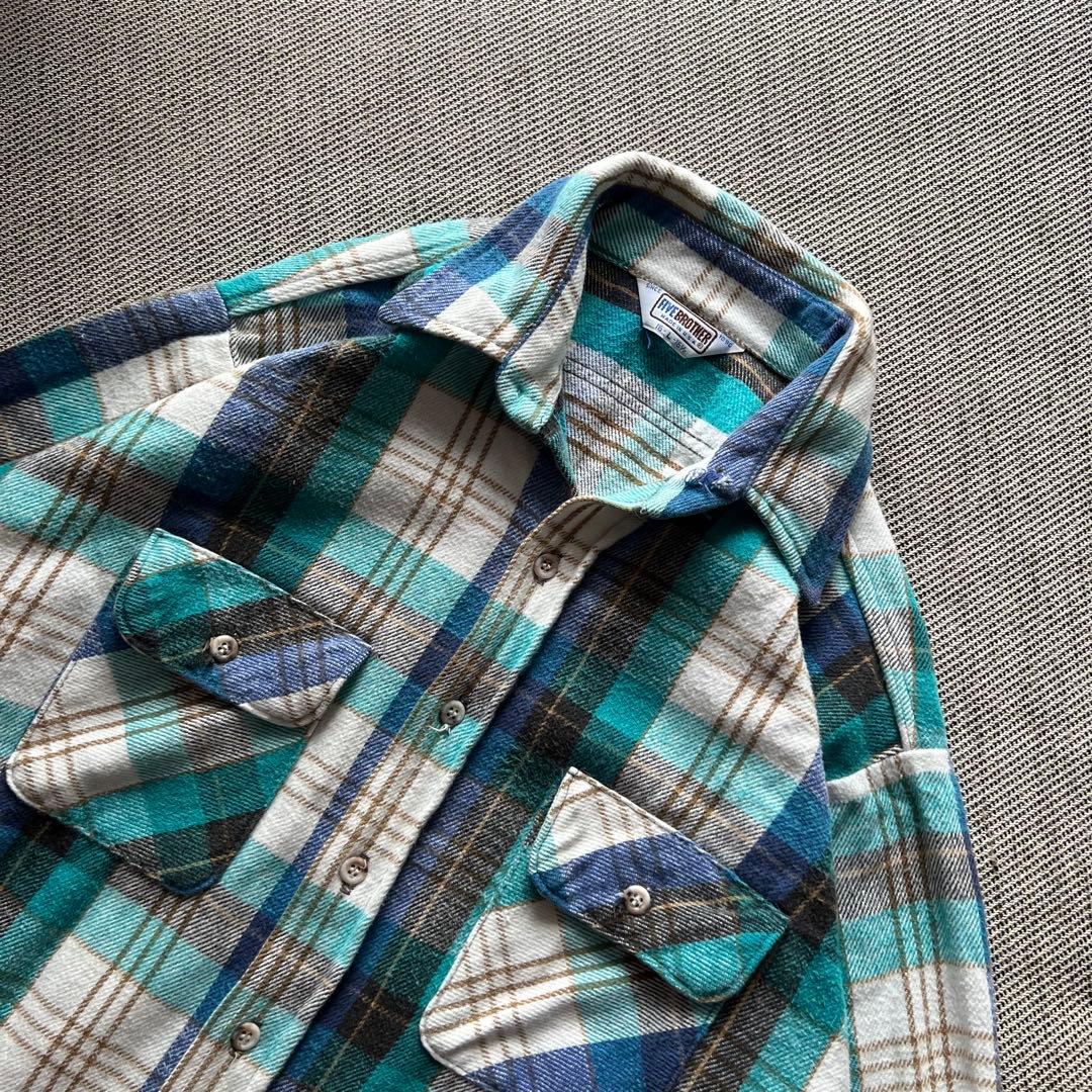 希少80's FIVE BROTHER ヘビーネルシャツ USA製 好配色 L