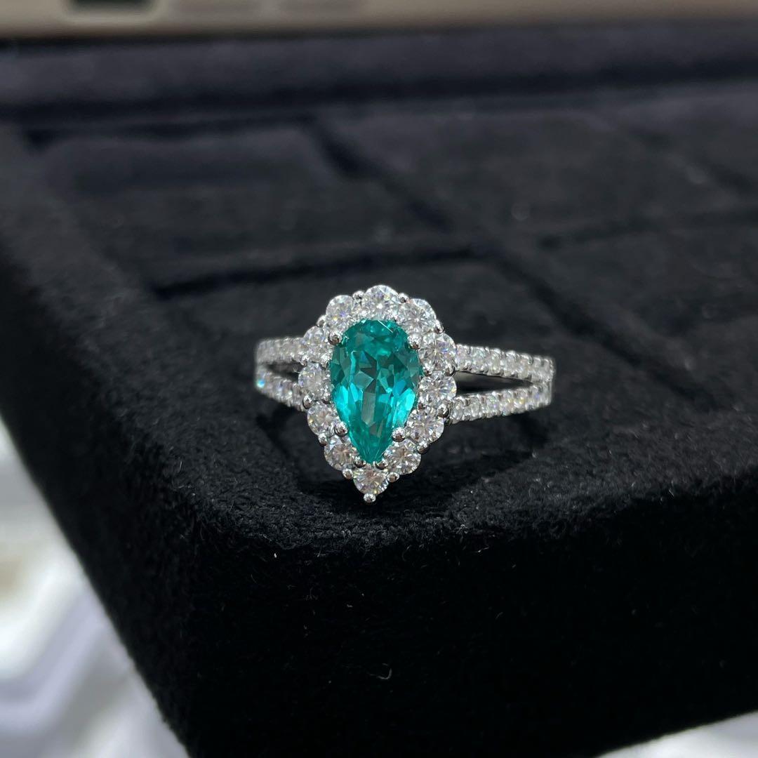 ミツ様　S925ラボグロウン·パライバトルマリンリング　1ct ペアシェイプ