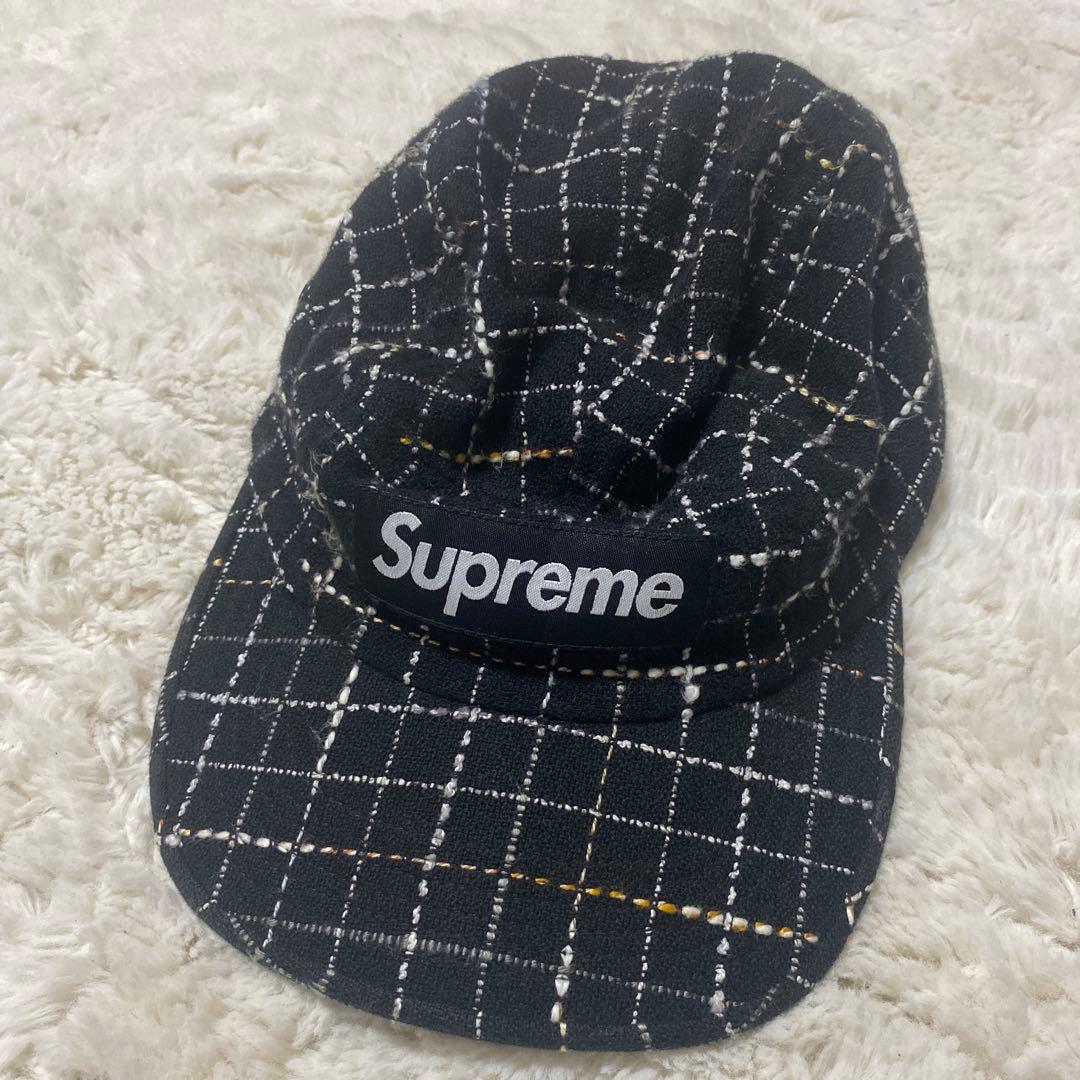 最終値引き］今日まで Supreme チェック柄キャップ 黒