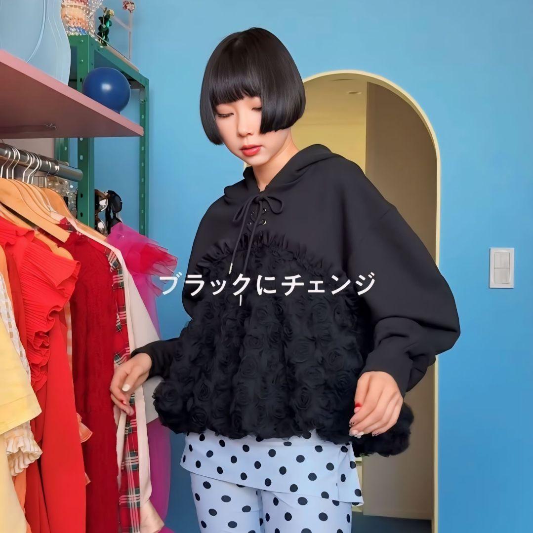 POPPY あさぎーにょ Tulle docking hoodie パーカー 黒 - メルカリ