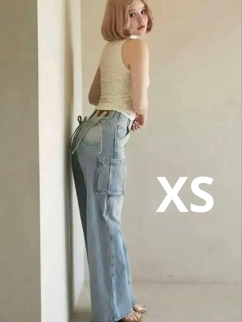 パンツ back ribbon denim cargo pants / AND MARY