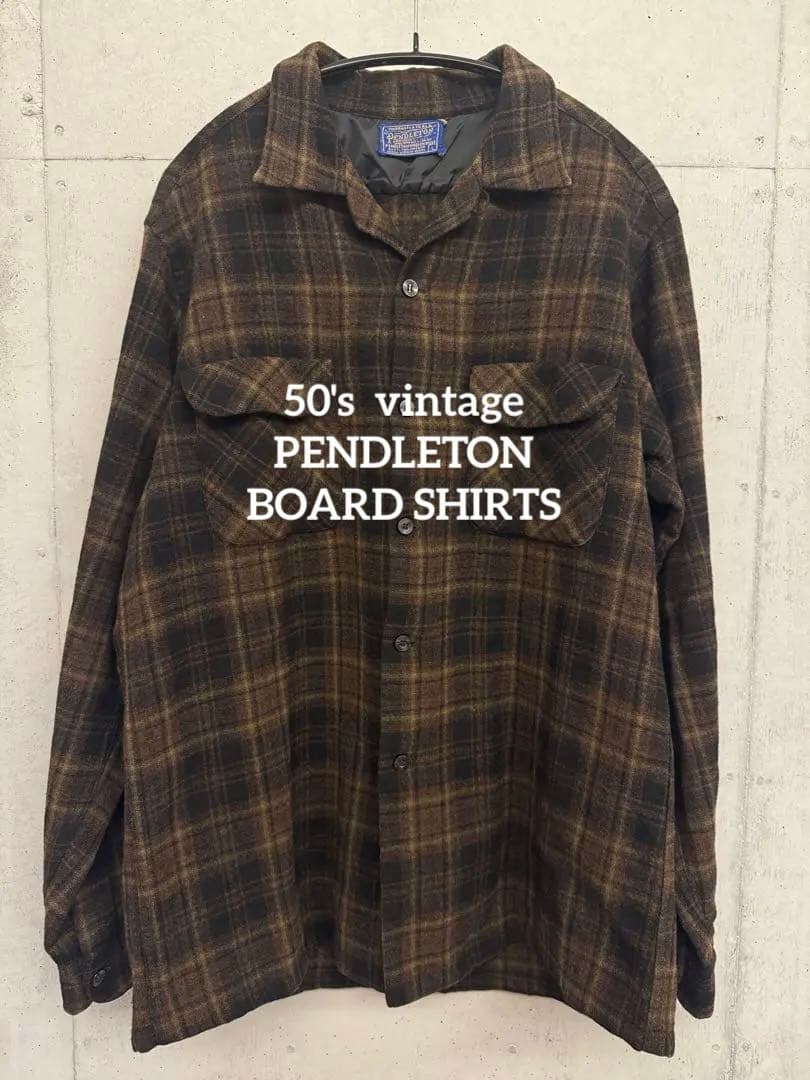 マ*ト様 50's PENDLETON BOARD SHIRTS 破れ有り　vi Vintage 50s Pendleton Loop Collar Shadow Plaid Wool Button Up