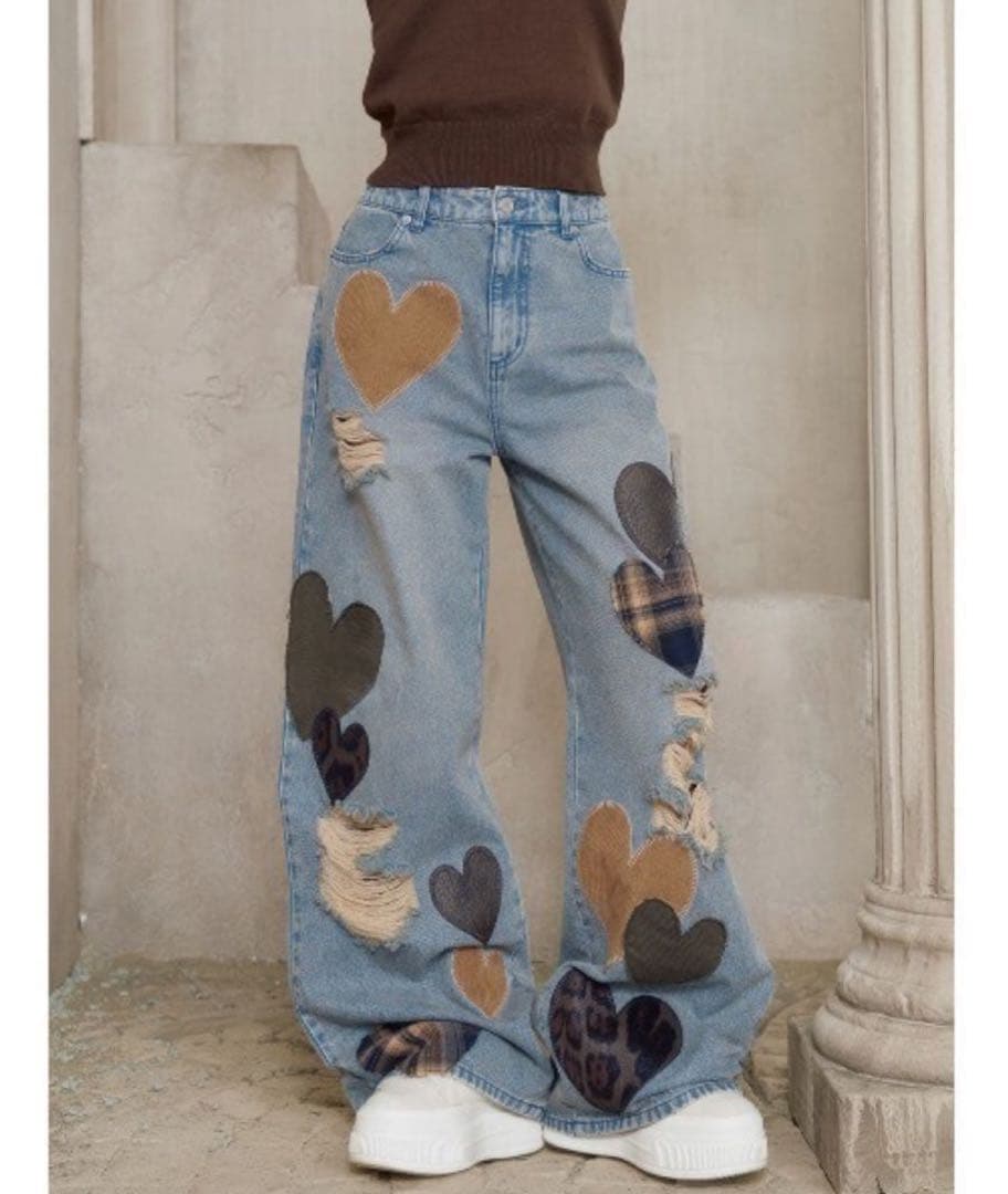 最終価格Darich ダーリッチ　ランダムハートパッチワークデニムパンツ