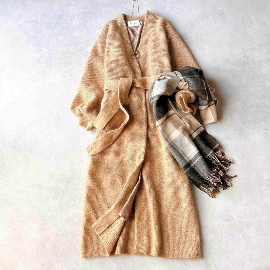 定価2.9万☆美品☆エトレトウキョウ モヘヤ　ロングニットコート　ベルト付き