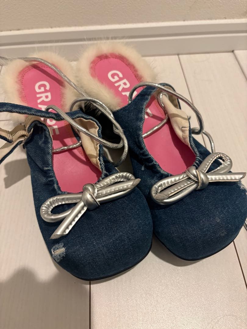 最終値下げGRAPE デニムリボンパンプス　厚底