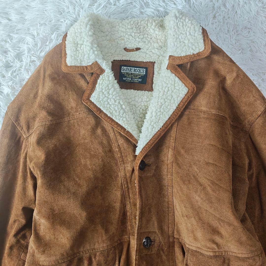 希少】豚革 ムートンジャケット 裏ボア 肉厚 XL相当 冬防寒 90s